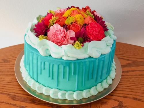 Floral Teal Drip Cake